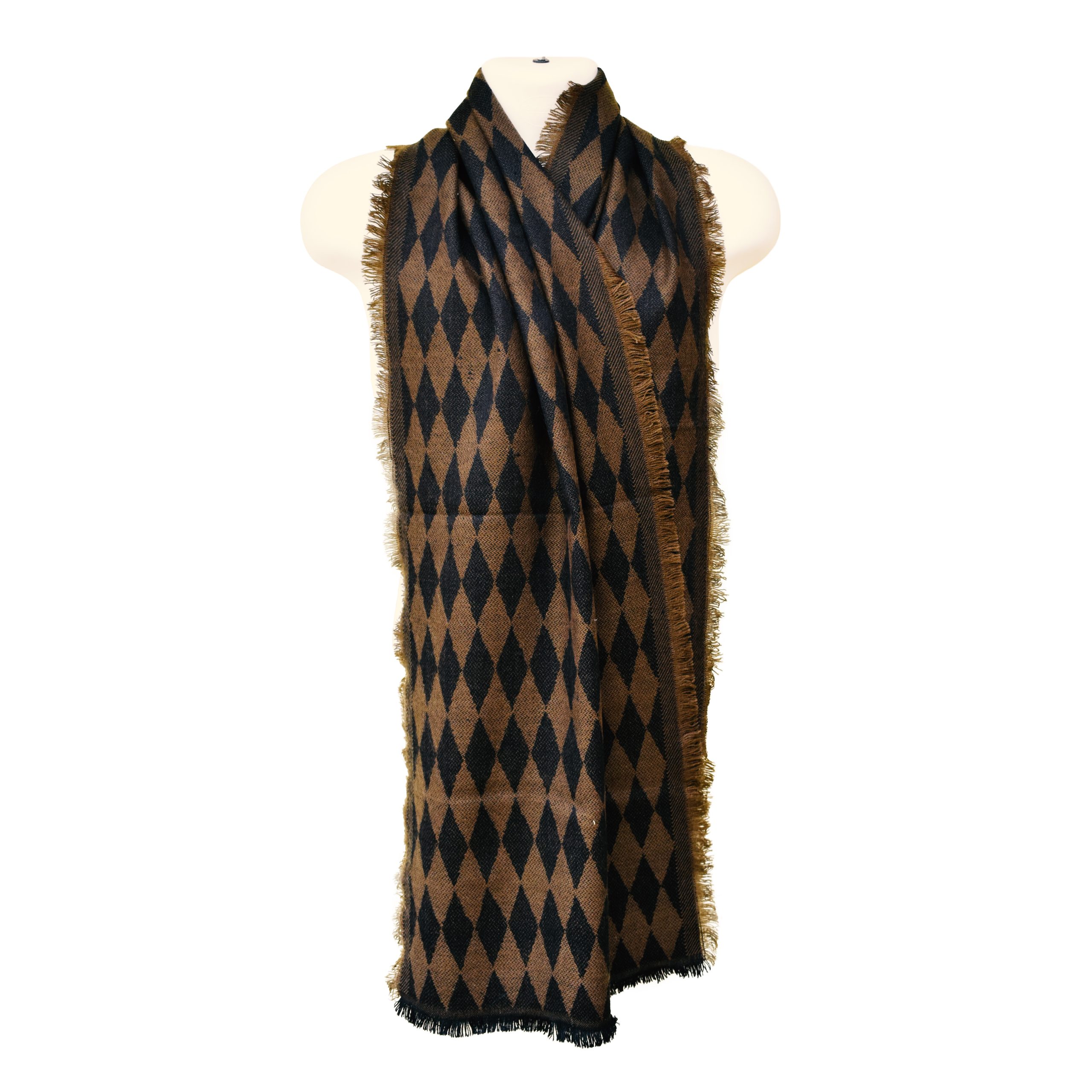 High-Quality Woolen Mens Scarf - Jacquard Style - Black & Brown