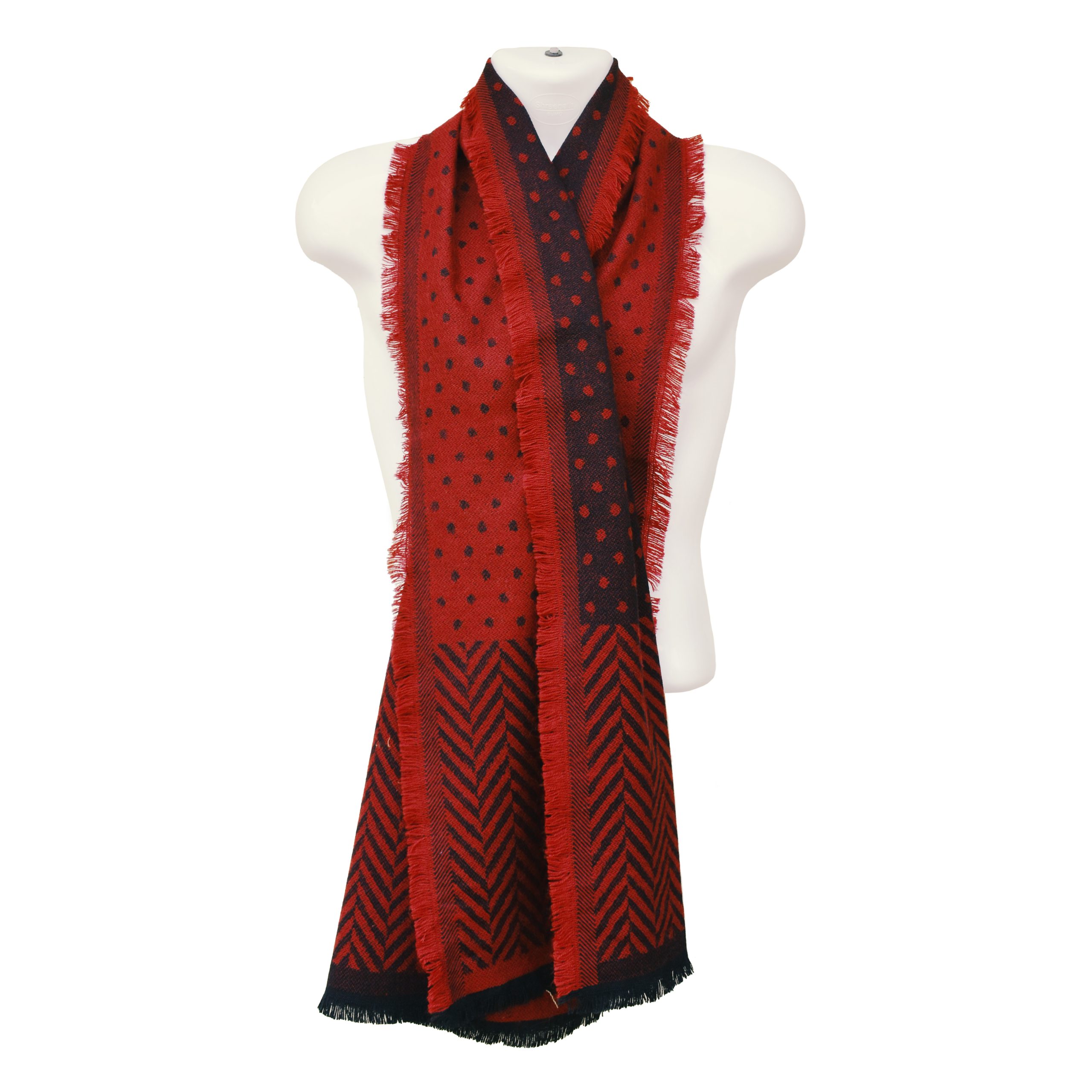 High-Quality Woolen Mens Scarf - Jacquard Style - Red & Black Patterns