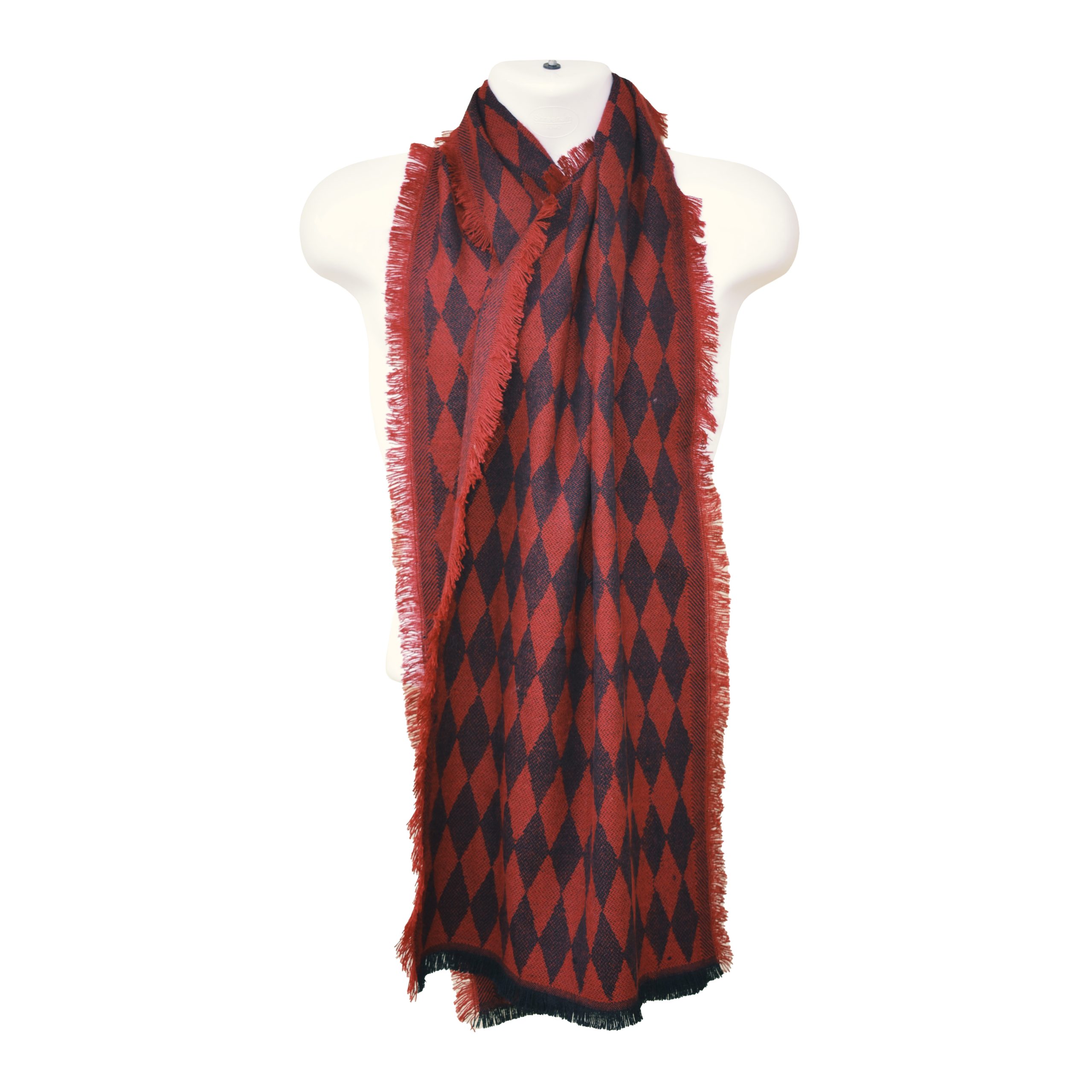 High-Quality Woolen Mens Scraf - Jacquard Style - Red & Black Checks