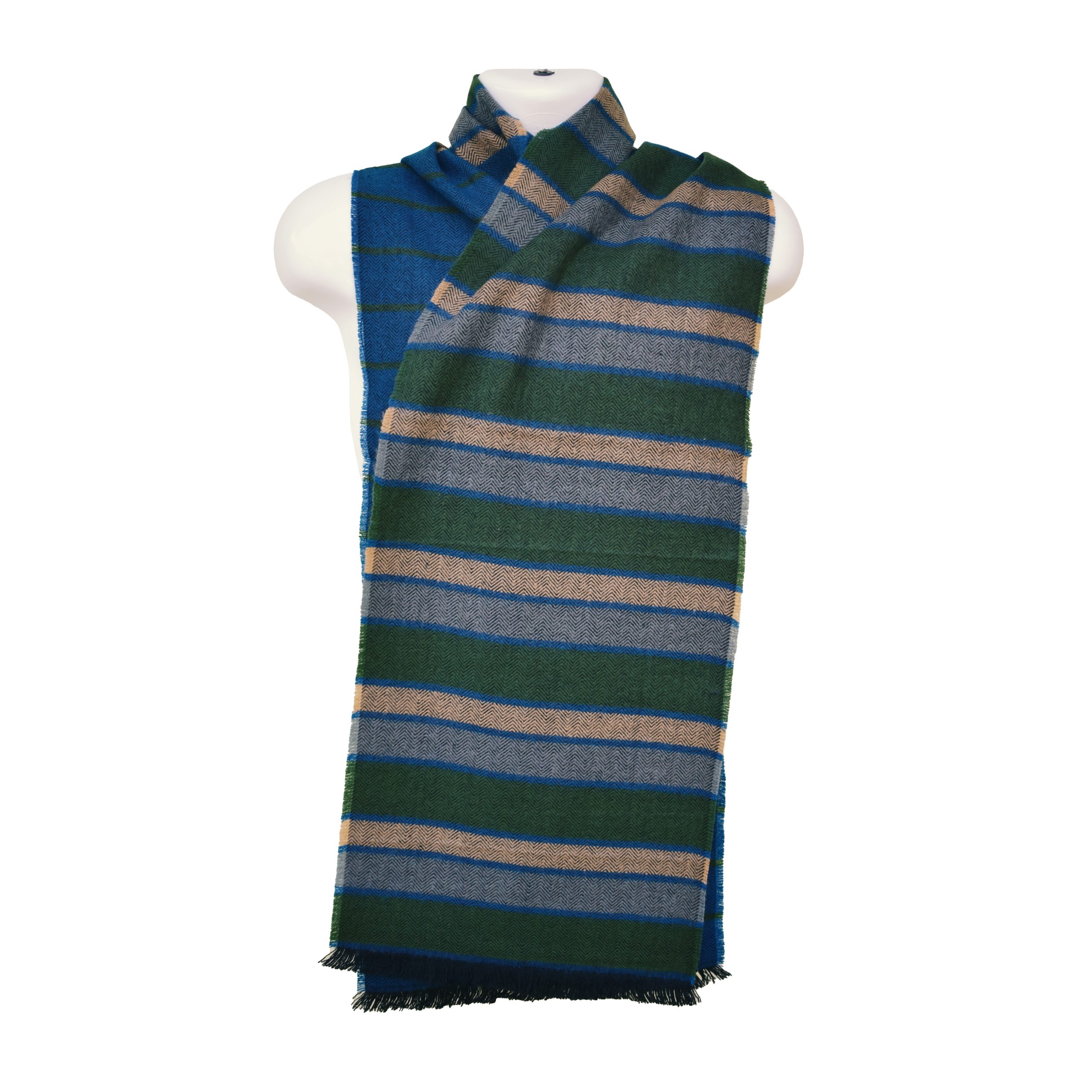 High-Quality Woolen Mens Scarf - Jacquard Style - Yellow, Green & Gray