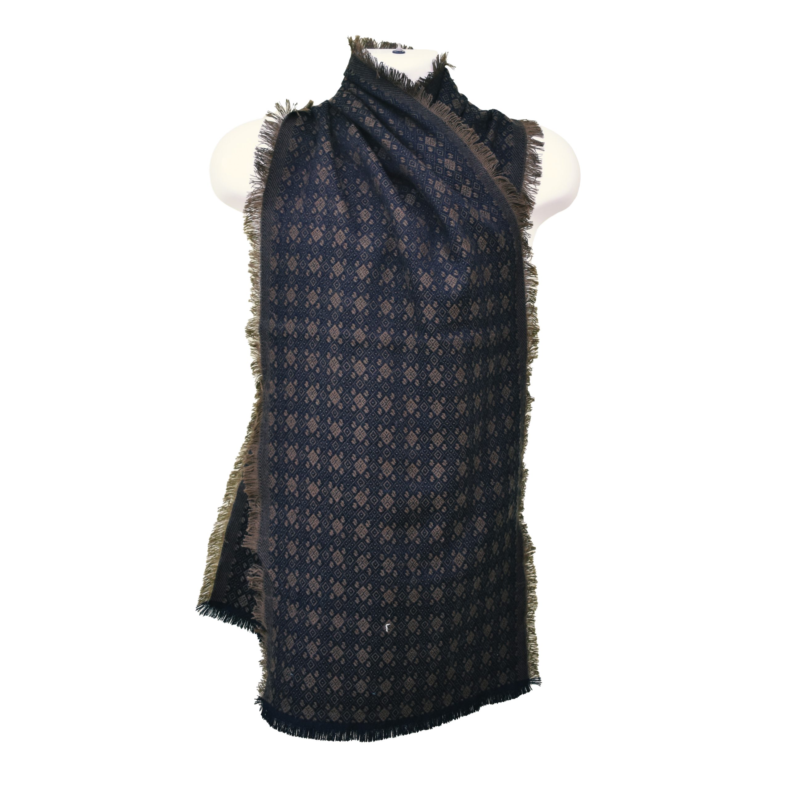 High-Quality Woolen Mens Scarf - Jacquard Style - Brown & Gray