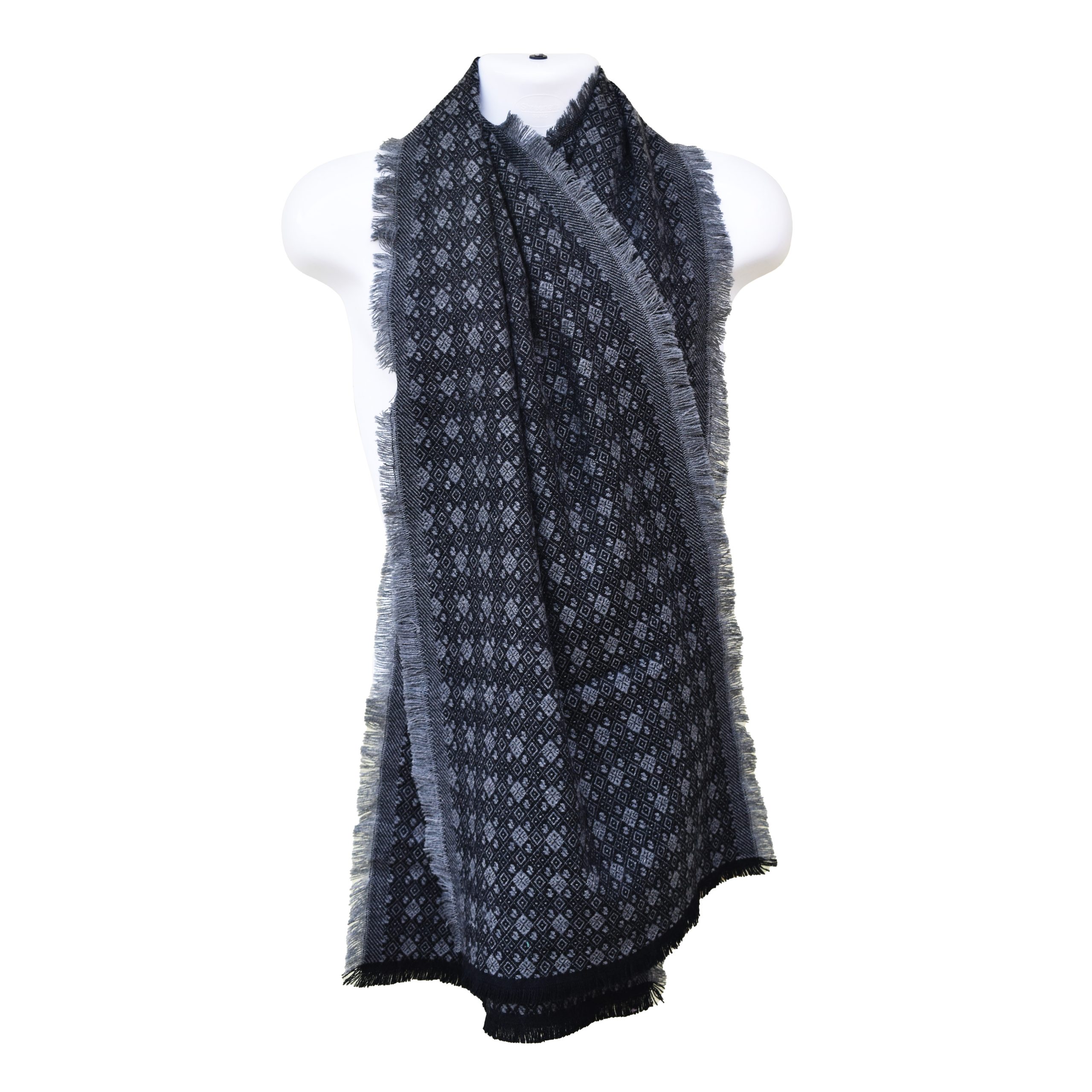 High-Quality Woolen Mens Scarf - Jacquard Style - Gray & Black